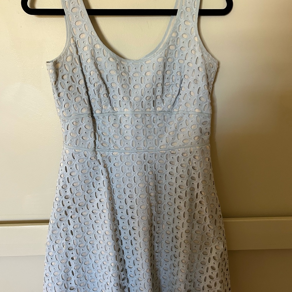 Ann Taylor LOFT Corn Flower Blue Cut Out Tiered Mini Dress for Wedding Guest